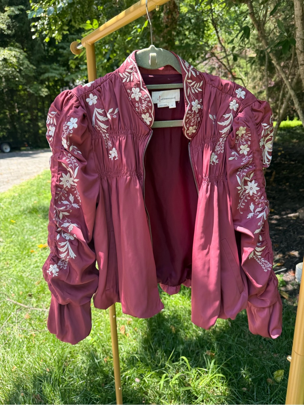 Anthropologie Embroidered Puff-Sleeve Jacket